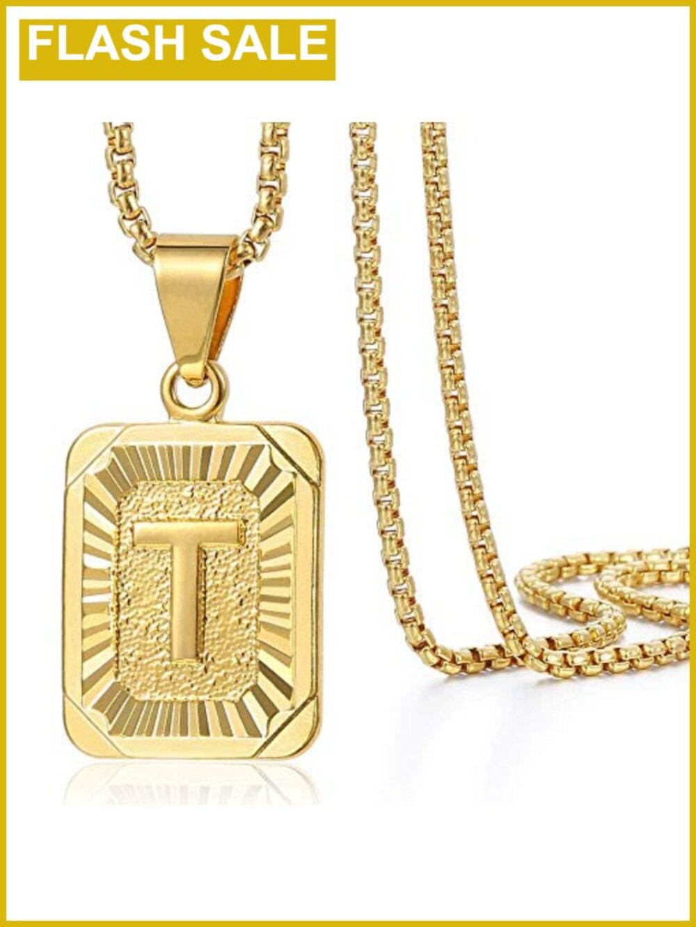 Initial T Letter Pendant Necklace Gold Plated Stainless Steel Box Chain 22in